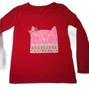 Cat & Jack Girls Pajama Top Long Sleeve Cat Hot Pink Gold Flame Resist L 10/12